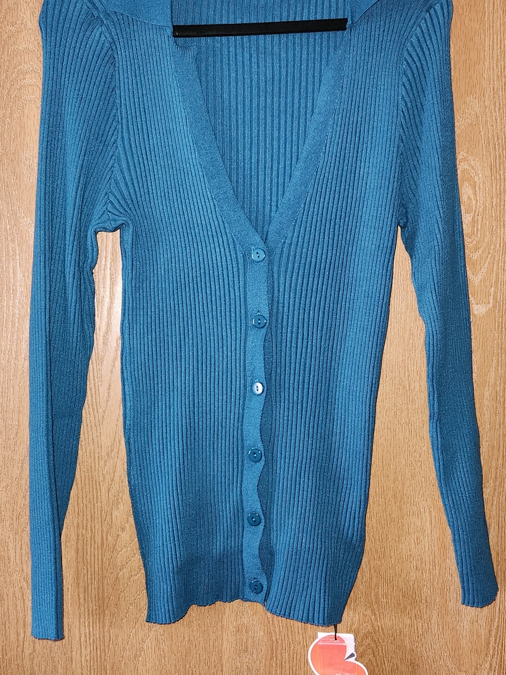 Cider Teal Ribbed Button-Up Slim Cardigan